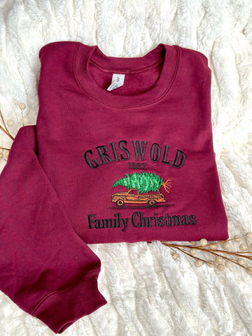 Embroidered "Griswold family Christmas" Maroon - Sweatshirt