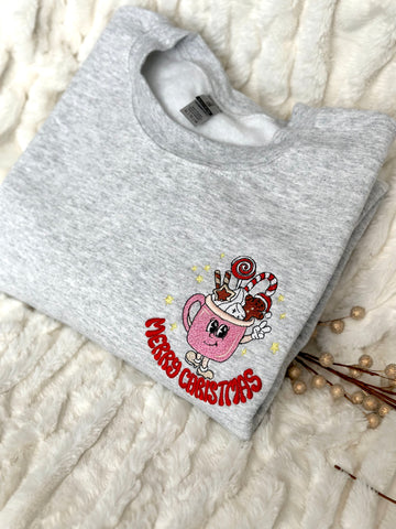 Embroidered "Merry Christmas" hot Coco Ash - Sweatshirt