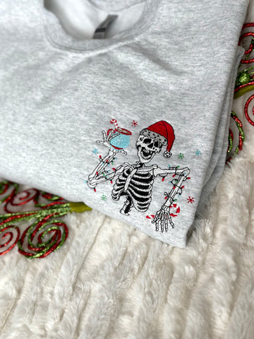 Embroidered "Santa Skeleton" Ash - Sweatshirt