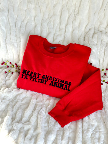 Embroidered "Merry Christmas ya filthy animal" red - Sweatshirt