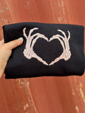 Embroidered GLOW IN THE DARK Skeleton Hand Heart - Sweatshirt