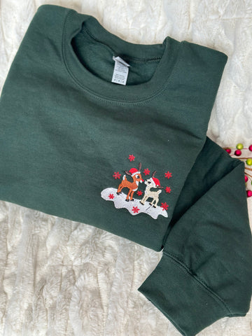 Embroidered "Rudolf" Forest Green - Sweatshirt