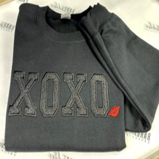 "XOXO" Glitter Embroidered Adult Black Sweatshirt