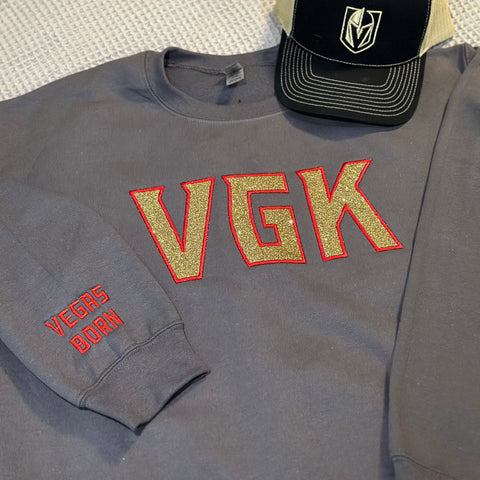 "VGK" Glitter Embroidered Adult Sweatshirt