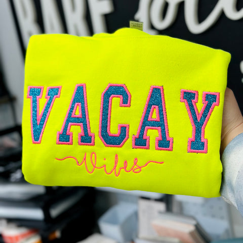 Vacay Vibes Glitter Embroidered Adult Sweatshirt