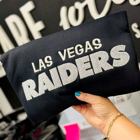 "Las Vegas Raiders" 3D Puff and Silver Glitter Embroidered Adult Sweatshirt