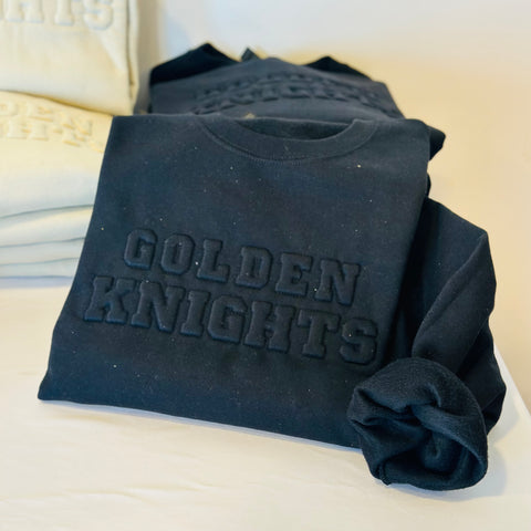 "GOLDEN KNIGHTS" Black Embossed Embroidered Adult Sweatshirt